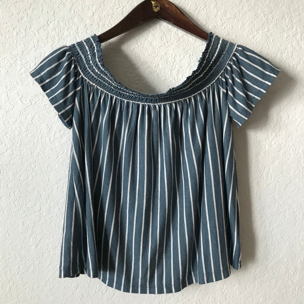 American Eagle Stripe Off the Shoulder Crop Top